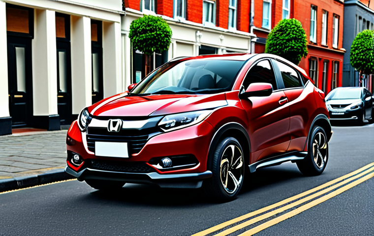 **Prompt:** Sleek Honda HR-V exterior, modern design appealing to young drivers, parked in a vibrant city street.