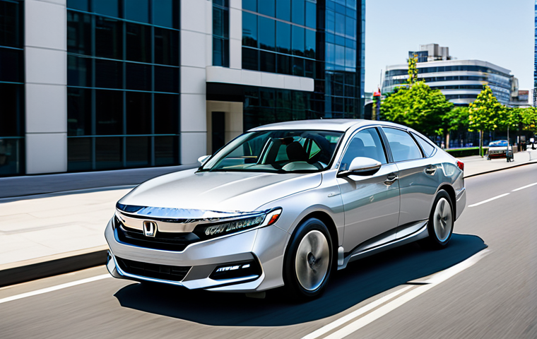 Accord PHEV on City Street**
"A silver Honda Accord PHEV driving on a clean city street with modern buildings in the background, daytime, sunny weather, showcasing its sleek design, fully clothed driver visible through the window, appropriate content, safe for work, professional car photography, perfect anatomy, correct proportions, family-friendly, modest design."
**
